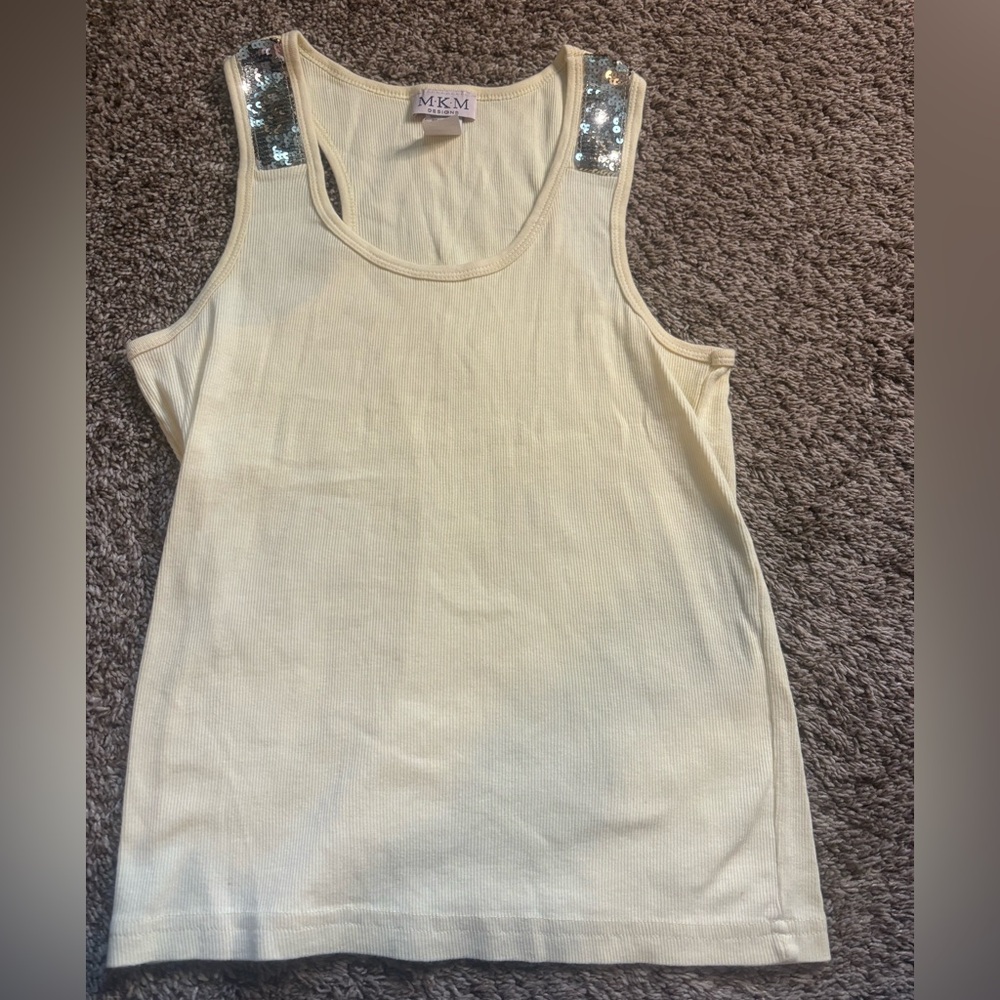 MKM Designs White Embellished Sleeveless Tank Top